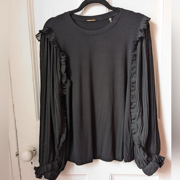 Elie Tahari Black Ruffled Top with Sheer Balloon Sleeves - Size L - Picture 2 of 11